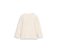 Langarmshirt TOM TAILOR, Jungen, Gr. 104/110, beige (wool weiß), Single Jersey, Obermaterial: 78% Baumwolle, 18% Polyester, 4% Elasthan, unifarben, regular fit hüftbedeckend, Rundhals, abgesteppte Kan