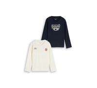 Langarmshirt TOM TAILOR, Jungen, Gr. 104/110, weiß (sky captain blau), Single Jersey, Obermaterial: 100% Baumwolle, bedruckt, regular fit hüftbedeckend, Rundhals, abgesteppte Kante, Shirts Langarmshir