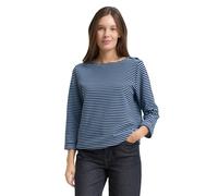 Langarmshirt TOM TAILOR "Loose", Damen, Gr. M, blau navy regular stripe, Single Jersey, Obermaterial: 75% Baumwolle, 20% Polyester, 5% Elasthan, gestreift, loose fit taillenbedeckt, Rundhals, Umschlag