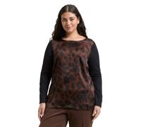 Langarmshirt TOM TAILOR PLUS, Damen, Gr. 44, braun schwarz big leo print, Single Jersey, Obermaterial: 70% Viskose, 30% Polyester, regular fit normal, U-Boot-Ausschnitt, gerader Abschluss, Shirts Lang