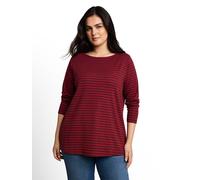 Langarmshirt TOM TAILOR PLUS, Damen, Gr. 44, preppy plum rot stripe, Single Jersey, Obermaterial: 97% Baumwolle, 3% Elasthan, normal hüftbedeckend, U-Boot-Ausschnitt, Shirts Langarmshirt, im Streifen-