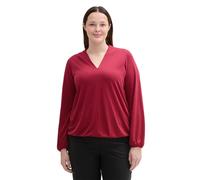 Langarmshirt TOM TAILOR PLUS, Damen, Gr. 44, rot (deep rot), Single Jersey, Obermaterial: 70% Modal, 30% Polyester, unifarben, loose fit hüftbedeckend, V-Ausschnitt, elastischer Bund, Shirts Langarmsh