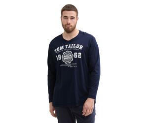 Langarmshirt TOM TAILOR PLUS, Herren, Gr. 4XL, sky captain blau, Single Jersey, Obermaterial: 100% Baumwolle, bedruckt, normal hüftbedeckend, Rundhals, abgesteppte Kante, Shirts Langarmshirt, mit Prin