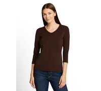 Langarmshirt TOM TAILOR "Regular", Damen, Gr. XXL, java schwarz braun, Single Jersey, Obermaterial: 95% Baumwolle, 5% Elasthan, unifarben, regular fit hüftbedeckend, V-Ausschnitt, Shirts Langarmshirt,