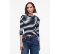 Langarmshirt TOMMY HILFIGER "CODY SLIM C-NK L/S T-SHIRT", Damen, Gr. S (36/38), blau (stripe dunkelblau, ecru), Single Jersey, Obermaterial: 100% Baumwolle, gestreift, slim fit normal, Rundhals, Shirt