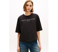 Langarmshirt TOMMY HILFIGER "CORP LOGO TRAPEZE C-NK TEE", Damen, Gr. M (40), schwarz, Single Jersey, Obermaterial: 100% Baumwolle, unifarben, regular fit, Rundhals, Shirts Langarmshirt (78112110-M) sc