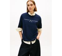 Langarmshirt TOMMY HILFIGER "CORP LOGO TRAPEZE C-NK TEE", Damen, Gr. XXXL(46), schwarz night navy, Single Jersey, Obermaterial: 100% Baumwolle, bedruckt, regular fit, Rundhals, Shirts Langarmshirt (66