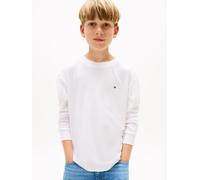 Langarmshirt TOMMY HILFIGER "ESSENTIAL T-SHIRT LS", Jungen, Gr. 7 (122), weiß, Single Jersey, Obermaterial: 100% Baumwolle, unifarben, regular fit hüftlang, Rundhals, Bündchen, Shirts Langarmshirt, fü