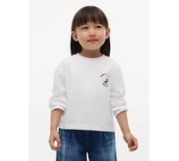 Langarmshirt TOMMY HILFIGER, Mädchen, Gr. 6 (116), weiß, Single Jersey, Obermaterial: 100% Baumwolle, unifarben, regular fit normal, Rundhals, abgesteppte Kante, Shirts Langarmshirt, Rundhalsausschnit