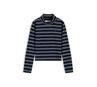 Langarmshirt TOMMY HILFIGER, Mädchen, Gr. 7 (122), blau (dunkelblau stripe), Rippware, Obermaterial: 95% Baumwolle, 5% Elasthan, gestreift, regular fit normal, hoch geschlossener Ausschnitt, abgestepp