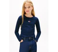 Langarmshirt TOMMY HILFIGER, Mädchen, Gr. 7 (122), schwarz night navy, Single Jersey, Obermaterial: 98% Baumwolle, 2% Elasthan, unifarben, regular fit normal, Rundhals, eingesetzt abgesteppte Kante, S