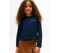 Langarmshirt TOMMY HILFIGER "MINI CORP T-SHIRT LS", Mädchen, Gr. 6 (116), blau (schwarz night navy), Single Jersey, Obermaterial: 100% Baumwolle, unifarben, regular fit normal, Rundhals, eingesetzt ge
