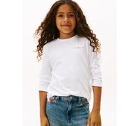 Langarmshirt TOMMY HILFIGER "MINI CORP T-SHIRT LS", Mädchen, Gr. 8 (128), weiß, Single Jersey, Obermaterial: 100% Baumwolle, unifarben, regular fit normal, Rundhals, eingesetzt gerader Abschluss, Shir