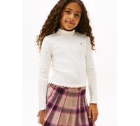 Langarmshirt TOMMY HILFIGER "MOCK NECK TOP LS", Mädchen, Gr. 16 (176), weiß (ivory silk), Single Jersey, Obermaterial: 95% Baumwolle, 5% Elasthan, unifarben, regular fit normal, Rundhals, eingesetzt g