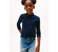 Langarmshirt TOMMY HILFIGER "MOCK NECK TOP LS", Mädchen, Gr. 8 (128), blau (schwarz night navy), Single Jersey, Obermaterial: 95% Baumwolle, 5% Elasthan, unifarben, regular fit normal, Rundhals, einge