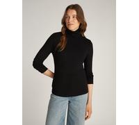Langarmshirt TOMMY HILFIGER "SLIM 5X2 RIB ROLL-NK LS" Gr. M, schwarz (black) Damen Shirts (92347148-M) black