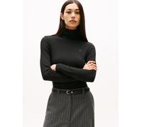 Langarmshirt TOMMY HILFIGER "SLIM 5X2 RIB ROLL-NK LS" Gr. XL, schwarz (black) Damen Shirts (92347148-XL) black