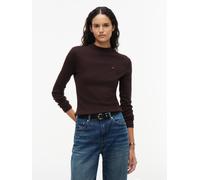Langarmshirt TOMMY HILFIGER "SLIM CODY MOCK-NK LS", Damen, Gr. S (36/38), braun (chocolate), Single Jersey, Obermaterial: 100% Baumwolle, unifarben, slim fit normal, Rundhals, Shirts Langarmshirt, Bau