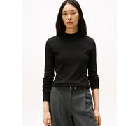 Langarmshirt TOMMY HILFIGER "SLIM CODY MOCK-NK LS", Damen, Gr. S (36/38), schwarz, Single Jersey, Obermaterial: 100% Baumwolle, unifarben, slim fit normal, Rundhals, Shirts Langarmshirt, Baumwolle, sl