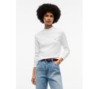 Langarmshirt TOMMY HILFIGER "SLIM CODY MOCK-NK LS", Damen, Gr. S (36/38), weiß (ecru), Single Jersey, Obermaterial: 100% Baumwolle, unifarben, slim fit normal, Rundhals, Shirts Langarmshirt, Baumwolle