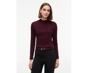 Langarmshirt TOMMY HILFIGER "SLIM CODY MOCK-NK LS", Damen, Gr. XS (34), braun (deep burgundy), Single Jersey, Obermaterial: 100% Baumwolle, unifarben, slim fit normal, Rundhals, Shirts Langarmshirt, B
