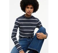 Langarmshirt TOMMY HILFIGER "SLIM CODY MOCK-NK LS", Damen, Gr. XS (34), schwarz-weiß (broken stripe dunkelblau, ecru), Single Jersey, Obermaterial: 100% Baumwolle, gestreift, slim fit normal, Rundhals