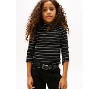 Langarmshirt TOMMY HILFIGER "SPARKLE STRIPE MOCK NECK L/S", Mädchen, Gr. 14 (164), schwarz-weiß (schwarz), Single Jersey, Obermaterial: 95% Baumwolle, 5% Elasthan, gemustert, gestreift, mehrfarbig, re