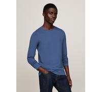 Langarmshirt TOMMY HILFIGER "STRETCH SLIM FIT LONG SLEEVE", Herren, Gr. M, blau (aegean sea), Single Jersey, Obermaterial: 96% Baumwolle, 4% Elasthan, bestickt, unifarben, schmal hüftbedeckend, Rundha