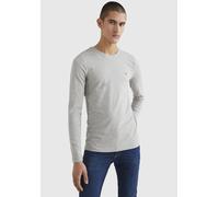 Langarmshirt TOMMY HILFIGER "STRETCH SLIM FIT LONG SLEEVE", Herren, Gr. XXL (56), light grau melange, Single Jersey, Obermaterial: 96% Baumwolle, 4% Elasthan, bestickt, unifarben, schmal hüftbedeckend