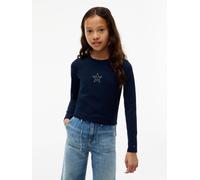 Langarmshirt TOMMY HILFIGER "STUD STAR FITTED TEE LS", Mädchen, Gr. 16 (176), dunkelblau, Single Jersey, Obermaterial: 93% Baumwolle, 7% Elasthan, unifarben, regular fit normal, Rundhals, abgesteppte 