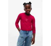Langarmshirt TOMMY HILFIGER "STUD STAR FITTED TEE LS", Mädchen, Gr. 6 (116), blissful berry, Single Jersey, Obermaterial: 93% Baumwolle, 7% Elasthan, unifarben, regular fit normal, Rundhals, abgestepp