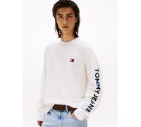 Langarmshirt TOMMY JEANS "Classic Relaxed Fit", Herren, Gr. L, ecru, Single Jersey, Obermaterial: 100% Baumwolle, relaxed fit normal, Rundhals, Shirts Langarmshirt, Rundhals, Jersey, großes Logo am Är