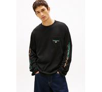 Langarmshirt TOMMY JEANS, Herren, Gr. L, schwarz, Single Jersey, Obermaterial: 100% Baumwolle, unifarben, relaxed fit normal, Rundhals, eingesetzt abgesteppte Kante, Shirts Langarmshirt, RELAXED FIT m