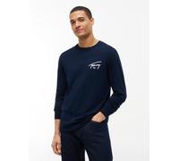Langarmshirt TOMMY JEANS "SLIM SIGNATURE CHEST TEE", Herren, Gr. XL, dunkelblau, Single Jersey, Obermaterial: 100% Baumwolle, unifarben, slim fit normal, Rundhals, eingesetzt Rippbündchen, Shirts Lang