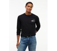 Langarmshirt TOMMY JEANS "SLIM SIGNATURE CHEST TEE", Herren, Gr. XL, schwarz, Single Jersey, Obermaterial: 100% Baumwolle, unifarben, slim fit normal, Rundhals, eingesetzt Rippbündchen, Shirts Langarm