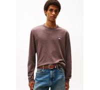 Langarmshirt TOMMY JEANS "TJM REG BADGE", Herren, Gr. L, schwarz walnut htr, Single Jersey, Obermaterial: 60% Baumwolle, 40% Polyester, regular fit, Rundhals, Shirts Langarmshirt, Jersey, Rundhals, me