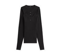 Langarmshirt TOMMY JEANS "TJW 2PACK SLIM ESSENTIAL RIB LS", Damen, Gr. M (38), schwarz (schwarz, schwarz), Single Jersey, Obermaterial: 95% Baumwolle, 5% Elasthan, Basic, slim fit hüftlang, Rundhals, 