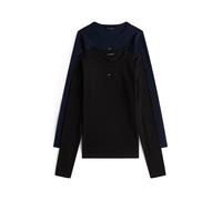 Langarmshirt TOMMY JEANS "TJW 2PACK SLIM ESSENTIAL RIB LS", Damen, Gr. S (36/38), blau (schwarz, schwarz night navy), Single Jersey, Obermaterial: 95% Baumwolle, 5% Elasthan, Basic, slim fit hüftlang,