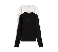 Langarmshirt TOMMY JEANS "TJW 2PACK SLIM ESSENTIAL RIB LS", Damen, Gr. XS (34), schwarz (schwarz, ecru), Single Jersey, Obermaterial: 95% Baumwolle, 5% Elasthan, Basic, slim fit hüftlang, Rundhals, ab