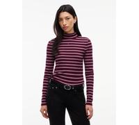 Langarmshirt TOMMY JEANS "TJW ESSENTIAL MOCK NECK", Damen, Gr. L (42/44), lila (calypso berry, pink stripe), Single Jersey, Obermaterial: 95% Baumwolle, 5% Elasthan, gestreift, normal, Rundhals, Shirt