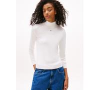 Langarmshirt TOMMY JEANS "TJW ESSENTIAL MOCK NECK", Damen, Gr. M (40), beige (ecru), Single Jersey, Obermaterial: 95% Baumwolle, 5% Elasthan, unifarben, slim fit normal, Rundhals, abgesteppt, Shirts L