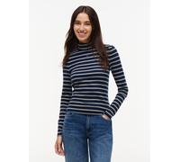 Langarmshirt TOMMY JEANS "TJW ESSENTIAL MOCK NECK", Damen, Gr. S (36/38), blau (dunkelblau, day, lily, stripe), Single Jersey, Obermaterial: 95% Baumwolle, 5% Elasthan, gestreift, normal, Rundhals, Sh