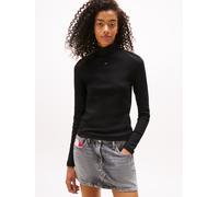 Langarmshirt TOMMY JEANS "TJW ESSENTIAL MOCK NECK", Damen, Gr. S (36/38), schwarz, Single Jersey, Obermaterial: 95% Baumwolle, 5% Elasthan, unifarben, slim fit normal, Rundhals, abgesteppt, Shirts Lan