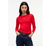 Langarmshirt TOMMY JEANS "TJW SLIM CLASSIC LOGO LS TEE", Damen, Gr. L (42/44), rot (lavish rot), Single Jersey, Obermaterial: 70% Baumwolle, 30% Viskose, bedruckt, slim fit normal, Rundhals, Shirts La