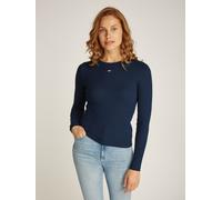 Langarmshirt TOMMY JEANS "TJW SLIM ESSENTIAL RIB LS", Damen, Gr. S (36), schwarz night navy, Rippware, Obermaterial: 95% Baumwolle, 5% Elasthan, unifarben, slim fit hüftlang, Rundhals, eingesetzt abge