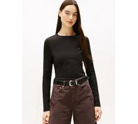 Langarmshirt TOMMY JEANS "TJW SLIM JERSEY LS TEE", Damen, Gr. M (38), schwarz, Single Jersey, Obermaterial: 95% Baumwolle, 5% Elasthan, slim fit, Shirts Langarmshirt (12009765-M) schwarz