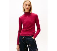 Langarmshirt TOMMY JEANS "TJW SLIM RIB LETTUCE EDGE LS", Damen, Gr. XS (34), lavish cerise, Single Jersey, Obermaterial: 95% Baumwolle, 5% Elasthan, unifarben, figurbetont, Shirts Langarmshirt, in ger