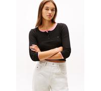 Langarmshirt TOMMY JEANS "TJW SLIM SH IRREGULAR RIB LS", Damen, Gr. S (36), schwarz, Single Jersey, Obermaterial: 95% Baumwolle, 5% Elasthan, unifarben, figurbetont, Rundhals, Shirts Langarmshirt, in