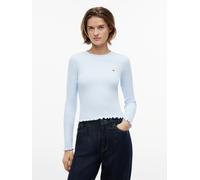 Langarmshirt TOMMY JEANS "TJW SLIM SH LETTUCE EDGE RIB LS", Damen, Gr. L (42/44), kingly blau, Single Jersey, Obermaterial: 95% Baumwolle, 5% Elasthan, unifarben, slim fit normal, Rundhals, Shirts Lan