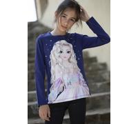 Langarmshirt TOPMODEL, Mädchen, Gr. 152, blau (blau ribbon), Single Jersey, Obermaterial: 100% Baumwolle, bedruckt, normal, Rundhals, abgesteppte Kante, Shirts Langarmshirt, mit großem TOP Model Front